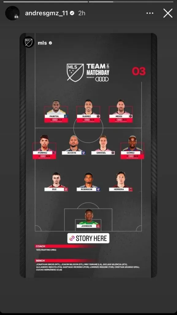 Once ideal de la MLS en la tercera fecha. (Foto: Instagram / @@andresgmz_11)