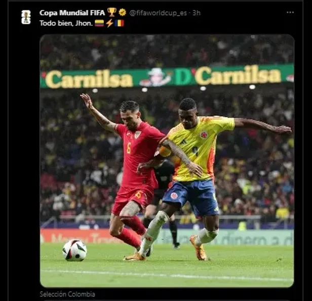 La FIFA reaccionó con Jhon Córdoba. (Foto: X / @fifaworldcup_es)