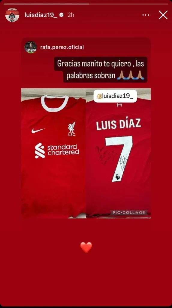 El regalo de Díaz a Rafa Pérez. (Foto: Instagram / @luisdiaz19_)