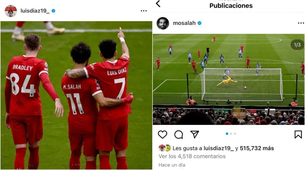 Luis Díaz y sus dos gestos con Salah. (Foto: Instagram)