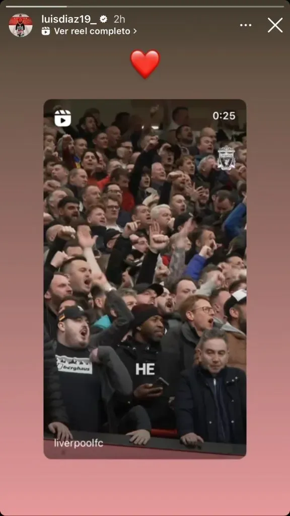 Reacción de Díaz a su ovación en Old Trafford. (Foto: Instagram / @luisdiaz19_)