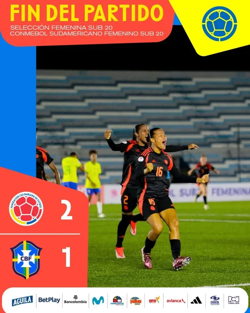 Colombia le propinó a Brasil su primera derrota histórica en el Sudamericano Sub-20 femenino.