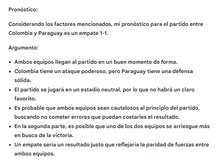 Pronóstico IA Colombia vs Paraguay