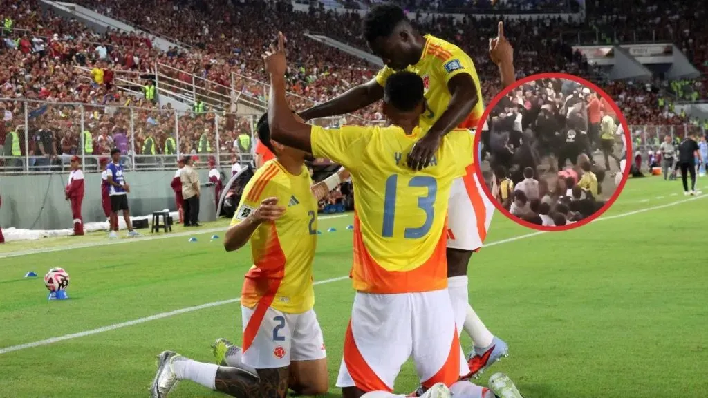 Jugadores de la Selección Colombia ante Venezuela.