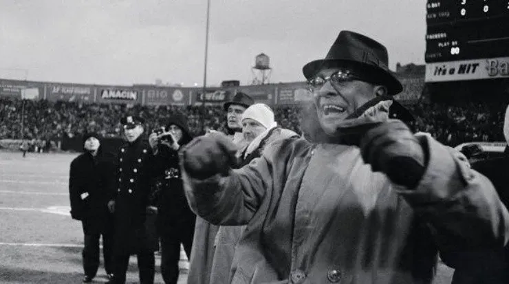 Vince Lombardi celebrates as the Green Bay Packers win the championship (Getty)