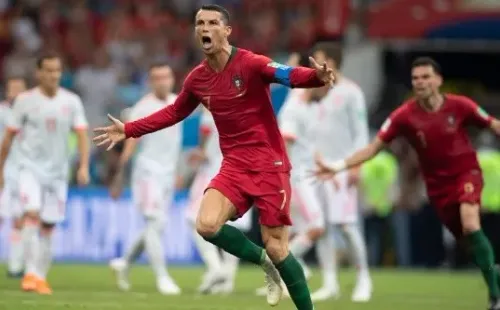 Ronaldo celebrates after equalizing the game against Spain.