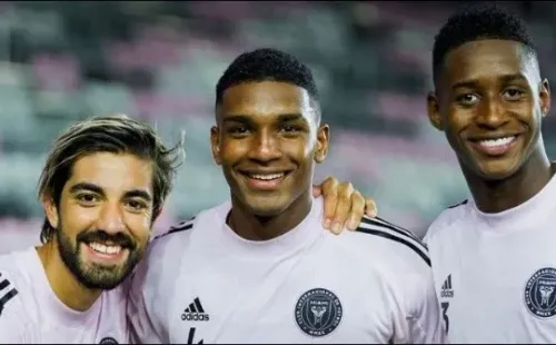 Inter Miami players Rodolfo Pizarro (left), Christian Makoun (center), and Andrés Reyes.