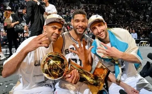Tim Duncan, Tony Parker & Manu Ginobili, the winningest trio in NBA history. (Getty)
