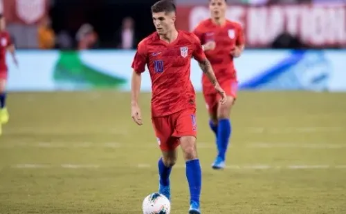 Christian Pulisic playing for the USMNT (Getty).