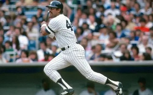Reggie Jackson #44 of the New York Yankees bats during a Major League Baseball game (Getty).