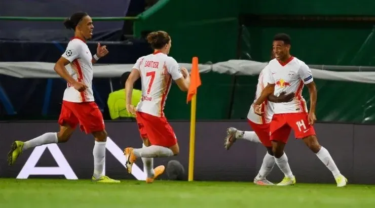 Tyler Adams celebrates Leipzig.