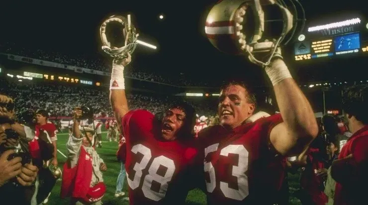 San Francisco 49ers players celebrate during Super Bowl XXIII against the Cincinnati Bengals (Getty)