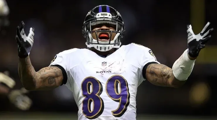 Steve Smith of the Baltimore Ravens reacts to a catch vs the New Orleans Saints. (Getty)