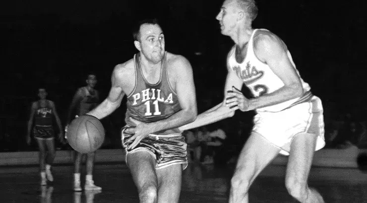 Paul Arizin (left) during his time at the Philadelphia Warriors. (Getty)