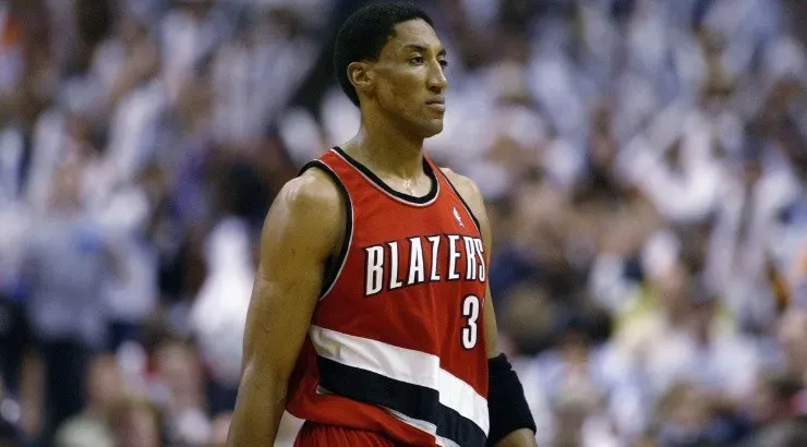 Scottie Pippen of the Portland Trail Blazers walks in a game. (Getty)