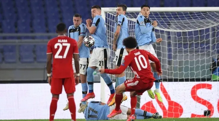 Leroy Sane of Bayern takes a free-kick against Lazio. (Getty)