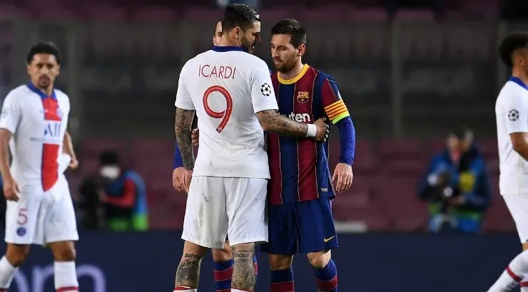Lionel Messi of Barcelona (right) and Mauro Icardi of Paris Saint-Germain (left). (Getty)