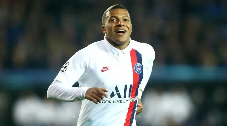 Kylian Mbappe of Paris Saint-Germain celebrates after scoring vs Club Brugge. (Getty)