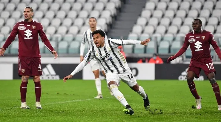Weston McKennie of Juventus celebrates after scoring against Torino. (Getty)