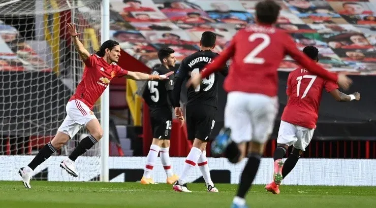 Edinson Cavani of Manchester United celebrates after scoring. (Getty)