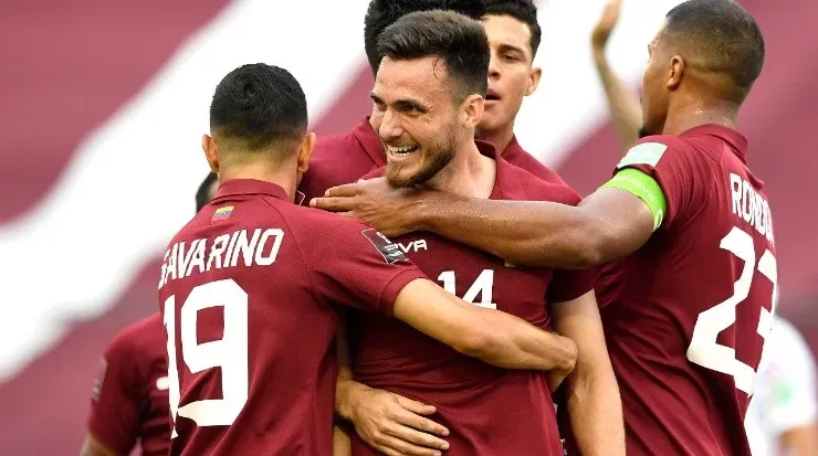 Luis Mago celebates a goal against Chile (Getty).