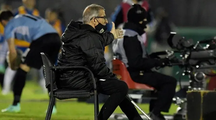 Oscar Tabarez has to decide who will accompany Luis Suarez in the attack (Getty).