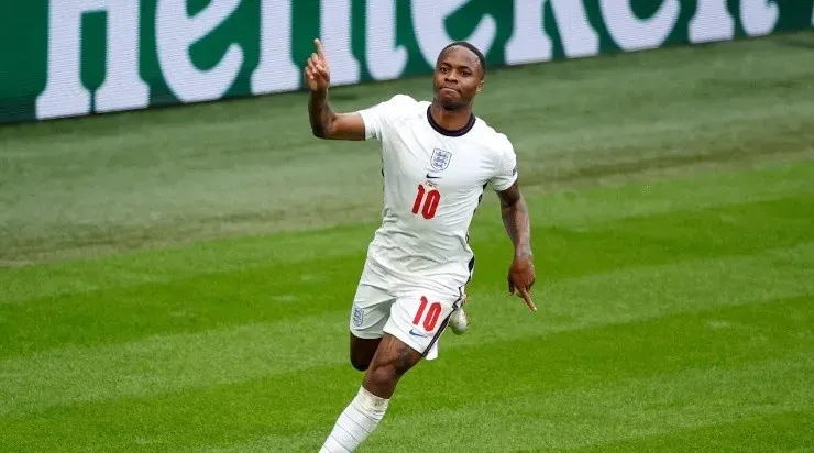 Raheem Sterling scores a goal with England at the Euro Cup. (Getty)