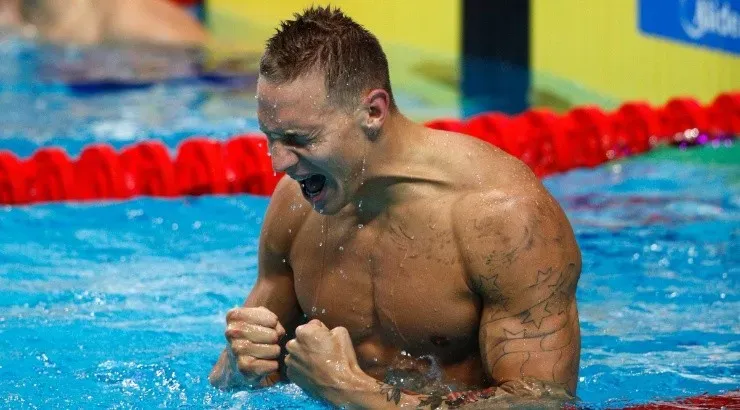 Caeleb Dressel of the United States celebrates winning the gold medal at the 2017 FINA World Championships. (Getty)