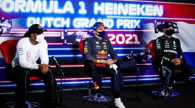 Lewis Hamilton (left), Max Verstappen (center), and Valtteri Bottas (right). (Getty)