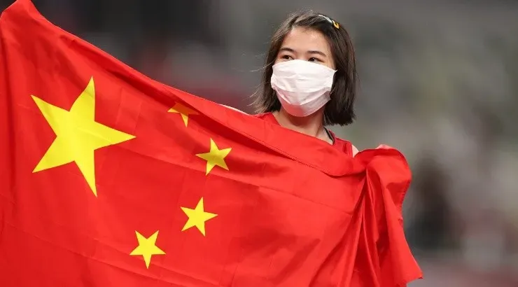 Yiting Shi of Team China celebrates winning the gold medal in the Women’s 100m. (Getty)