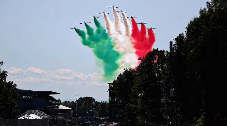 The Italian Airforce perform a flypast before the Formula One Grand Prix of Italy in 2017. (Getty)