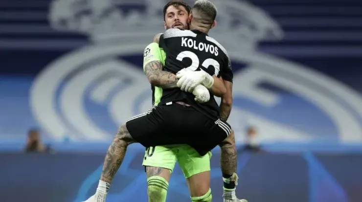 Giorgos Athanasiadis and Dimitris Kolovos are happy after winning 2-1 against Real Madrid in Spain.