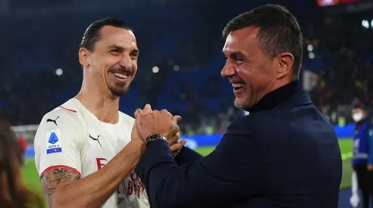 Zlatan Ibrahimovic and Paolo Maldini of Milan. (Claudio Villa/Getty Images)