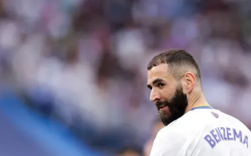 Karim Benzema of Real Madrid during the La Liga Santander match between Real Madrid v Espanyol at the Santiago Bernabeu on April 30, 2022 in Madrid Spain