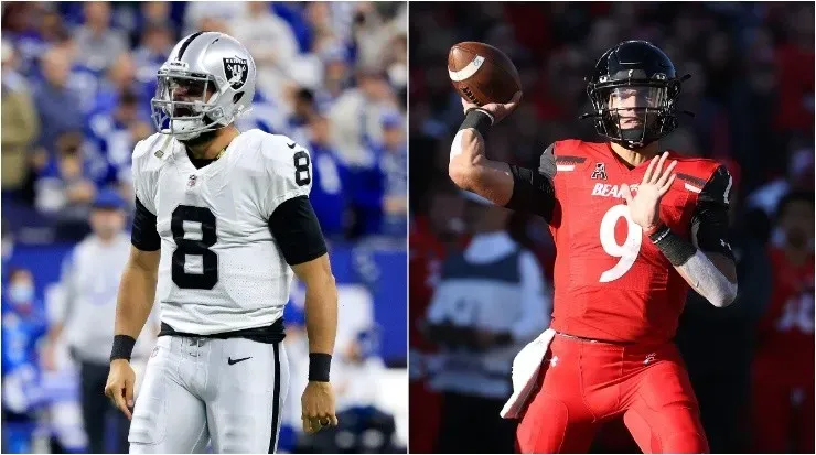 Marcus Mariota (left) and Desmond Ridder. (Justin Casterline-Andy Lyons/Getty Images)