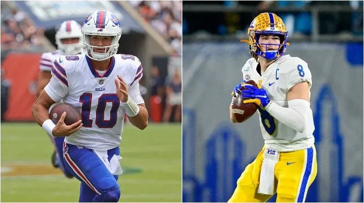 Mitchell Trubisky (left) and Kenny Pickett. (Jonathan Daniel- Logan Whitton/Getty Images)