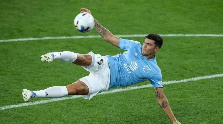 Brandon Vazquez #19 of the MLS All-Stars competes during the Cross & Volley event against the Liga MX All-Stars during the MLS All-Star Skills Challenge at Allianz Field on August 9, 2022 in St Paul, Minnesota. (Photo by David Berding/Getty Images)