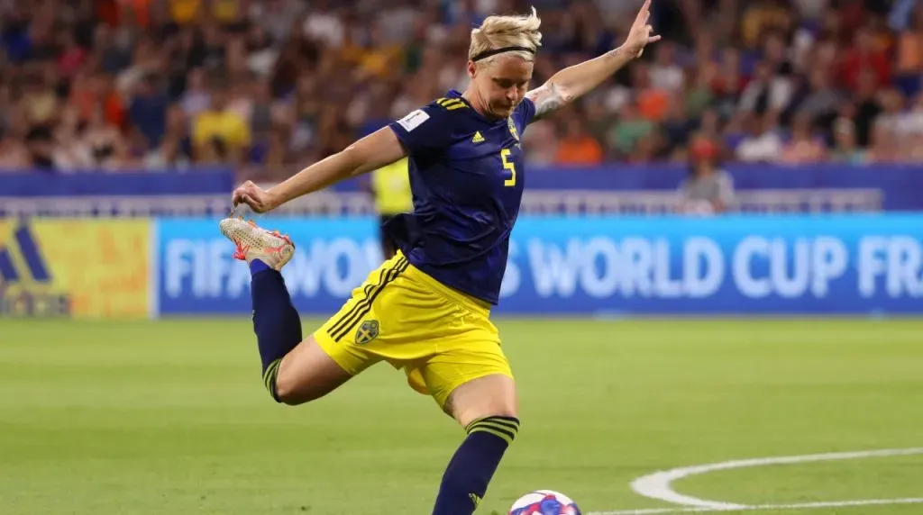 Nilla Fischer of Sweden shoots during the 2019 FIFA Women’s World Cup France Semi Final match between Netherlands and Sweden at Stade de Lyon on July 03, 2019 in Lyon, France. (Photo by Robert Cianflone/Getty Images)