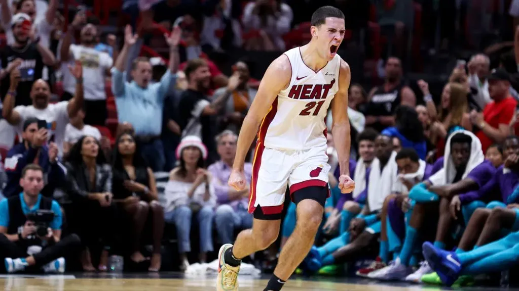 Cole Swider #21 of the Miami Heat