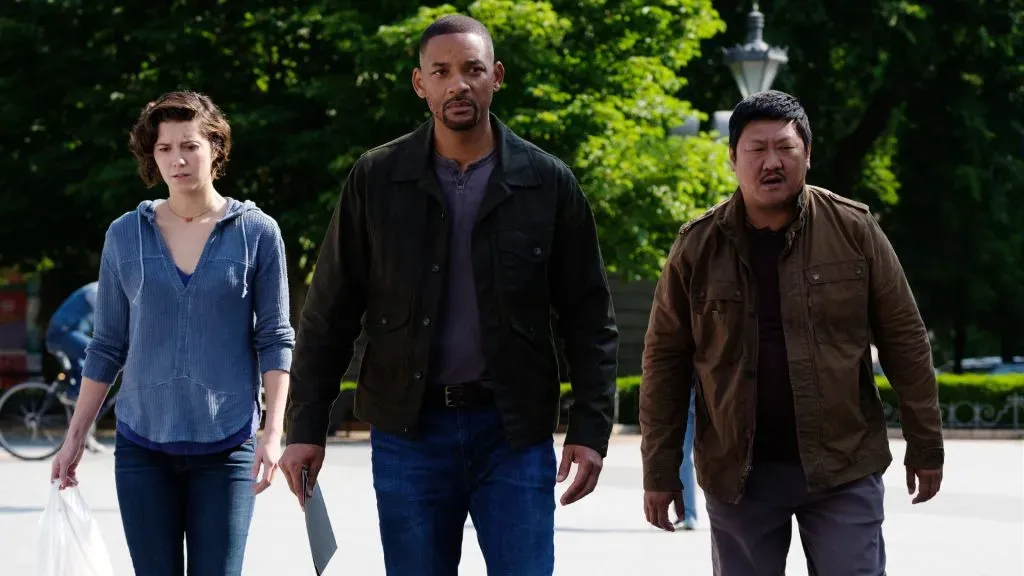 Will Smith, Mary Elizabeth Winstead and Benedict Wong in Gemini Man.