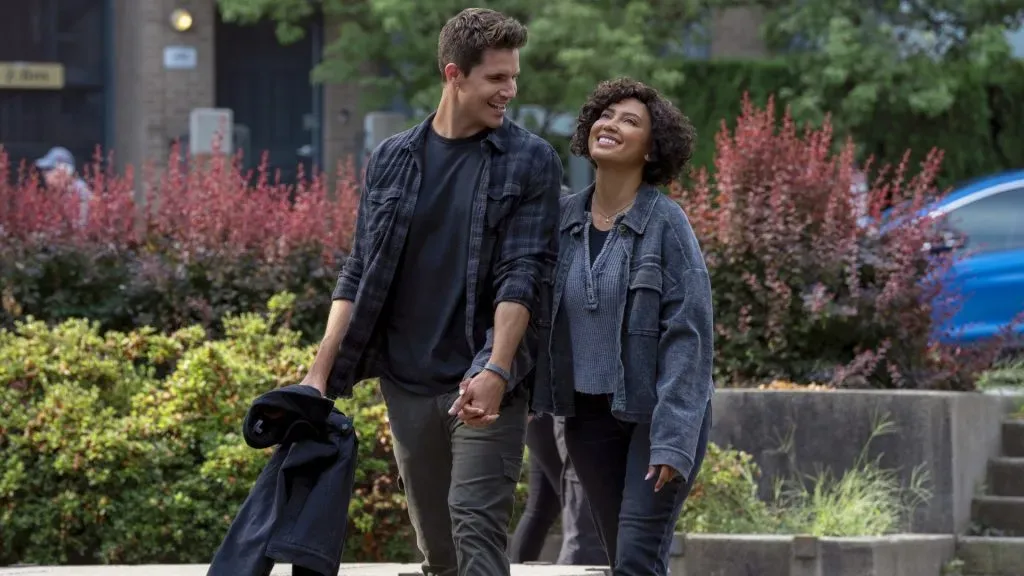 Robbie Amell and Andy Allo in Upload.