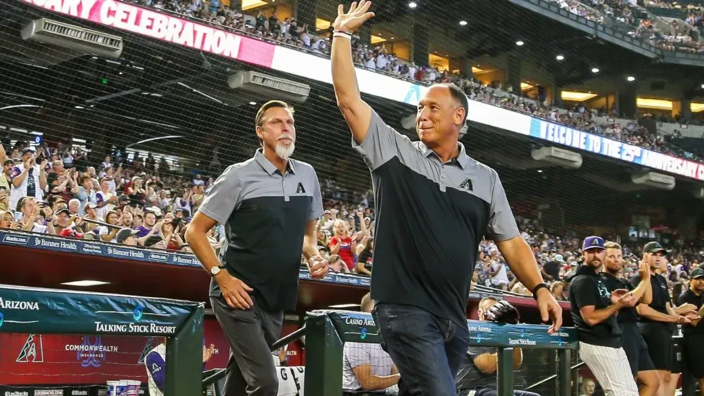 Former Arizona Diamondbacks players Luis Gonzalez and Randy Johnson