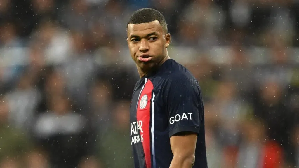 Kylian Mbappe looks on during PSG’s loss to Newcastle in October