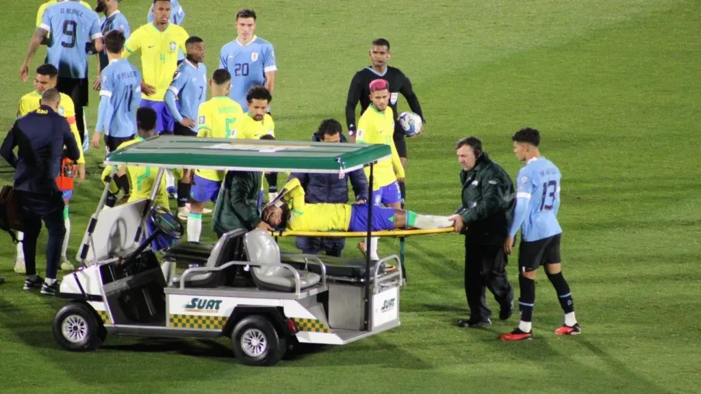 Neymar carted off the field in Brazil’s loss to Uruguay