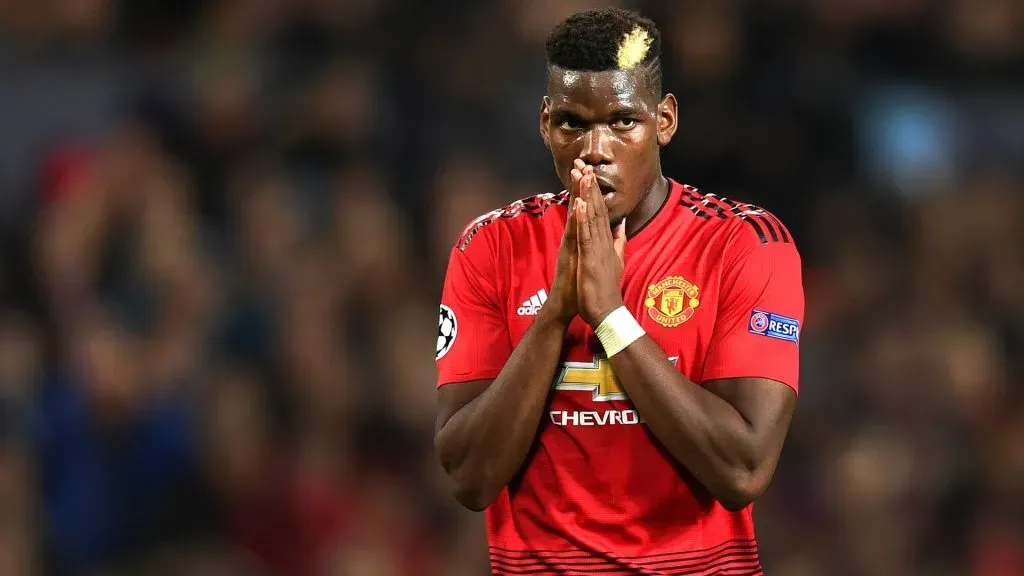 Paul Pogba of Manchester United looks dejected after hitting the post during the Group H match of the UEFA Champions League between Manchester United and Juventus at Old Trafford on October 23, 2018 in Manchester, United Kingdom. (Photo by Michael Regan/Getty Images)