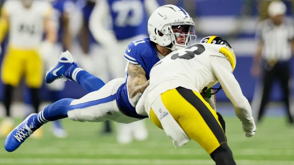 Damontae Kazee (Steelers) during his helmet-to-helmet hit on Michael Pittman Jr. (Colts)