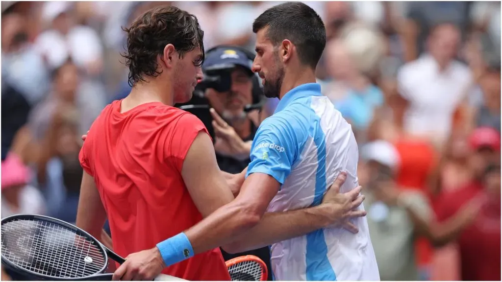 Novak Djokovic of Serbia meets Taylor Fritz of the United States ā Clive Brunskill/Getty Images