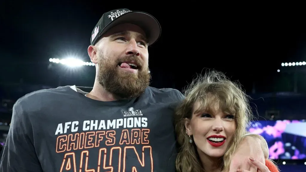 Travis Kelce and Taylor Swift after the AFC Championship Game (Getty Images)