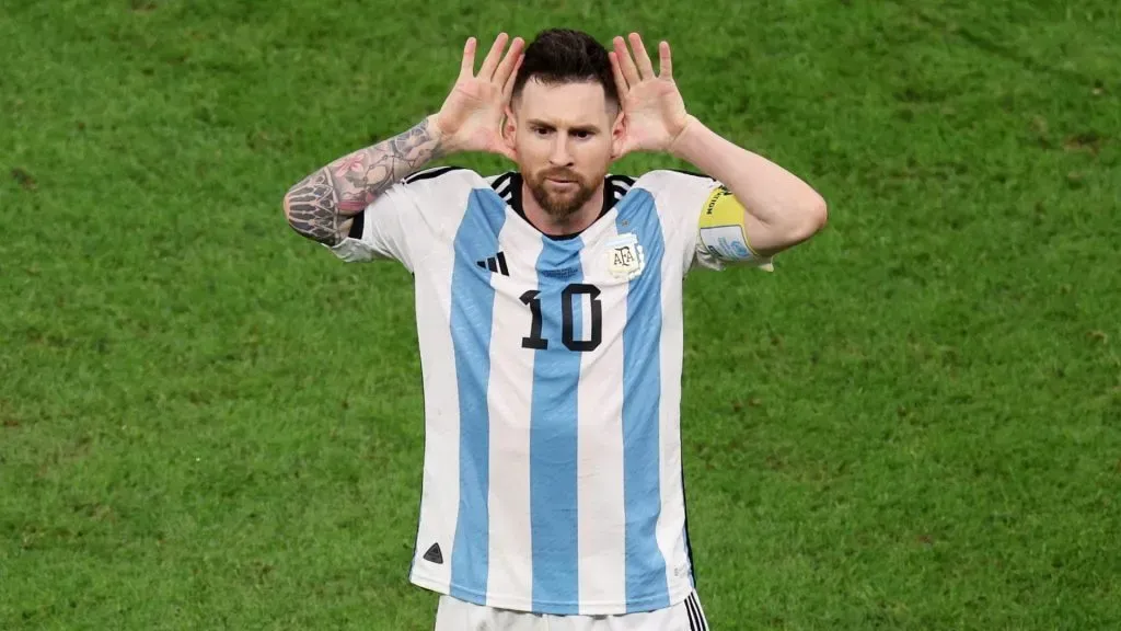 Lionel Messi of Argentina celebrates after scoring the team’s second goal during the FIFA World Cup Qatar 2022 quarter final match between Netherlands and Argentina.