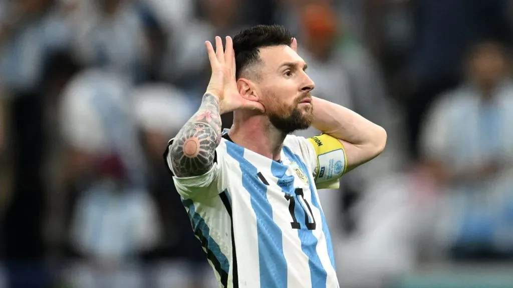 Lionel Messi doing the ‘Topo Gigio’ celebration against the Netherlands at Qatar 2022.